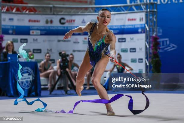 Ekaterina Vedeneeva of Ginnastica Moderna Legnano seen in action during Rhythmic Gymnastics FGI Serie A 2024 at PalaPrometeo. Rhythmic Gymnastics FGI...