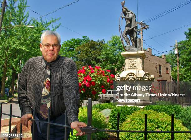 Times Union staff photo by John Carl D'Annibale: Joe Fava, president of the Stockade neighborhood association at the "Lawrence" the Indian statue in...