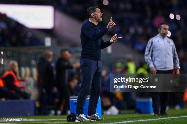 Head Coach Sergio Conceicao of FC Porto gestures during the Liga Portugal Bwin match between FC Porto and FC Vizela at Estadio do Dragao on March 16,...