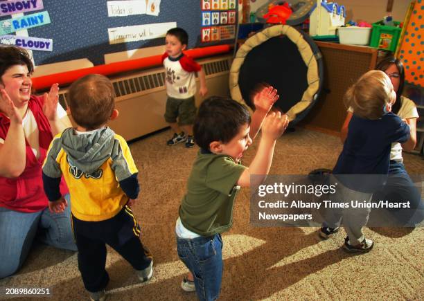 Times Union staff photo by John Carl D'Annibale: 3-year-old Brandan Paul, center, of Schenectady dances in Jessica Mancini's class at Schonowe...