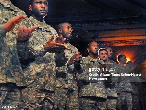 Photo by John Carl D'Annibale /Albany Times Union via Getty Images--Members of the US Army Albany recruiting battalion during an Army & Veterans...