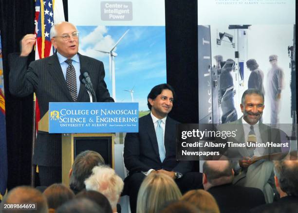 Representative Paul Tonko, left, Guatam Thapar, Chairman &CEO of Avantha Group of India and Dr. Alain E. Kaloyeros, at right, Senior Vice President &...