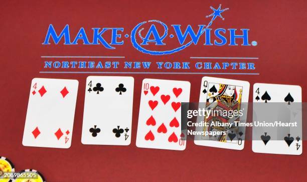 One of the special-made poker tables ready for the upcoming "All in for Wishes", a Texas Hold'Em charity tournament for Make-A-Wish Foundation at the...