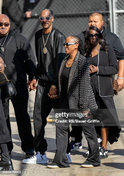 Snoop Dogg and Shante Broadus are seen at "Jimmy Kimmel Live!" on March 19, 2024 in Los Angeles, California.