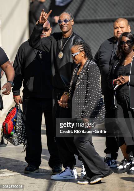 Snoop Dogg and Shante Broadus are seen at "Jimmy Kimmel Live!" on March 19, 2024 in Los Angeles, California.