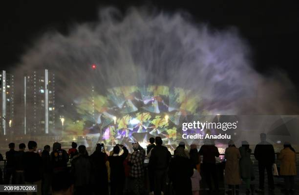 View of the water and light show during the Newroz celebrations at the Iran Mall in Tehran, Iran on March 19, 2024.