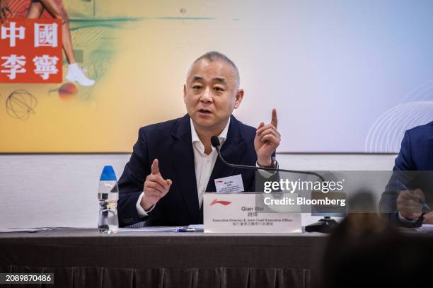 Qian Wei, co-chief executive officer of Li Ning Co., during a news conference in Hong Kong, China, on Wednesday, March 20, 2024. Li Ning jumps as...