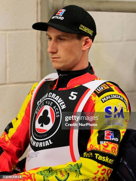 Max Fricke of the Leicester Lions is in the pits during the Peter Craven Memorial Trophy meeting at the National Speedway Stadium in Manchester, on...