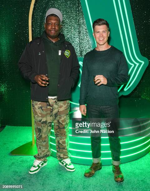 Michael Che and Colin Jost attend Jameson Irish Whiskey's St. Patrick’s Eve celebration in Times Square on March 16, 2024 in New York City.