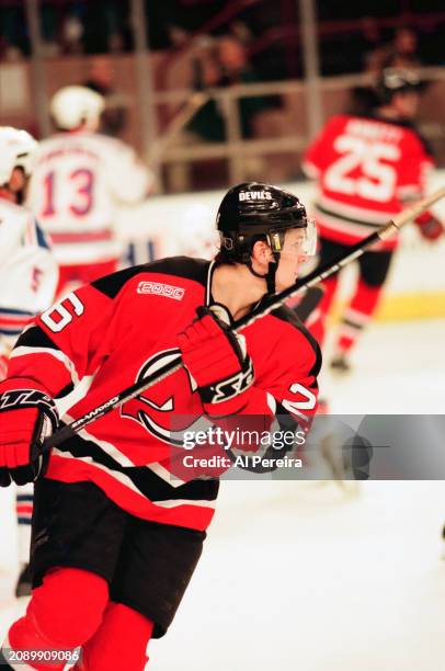 Left Wing Patrick Elias of the New Jersey Devils skates in the game between the New Jersey Devils vs the New York Rangers at Madison Square Garden on...