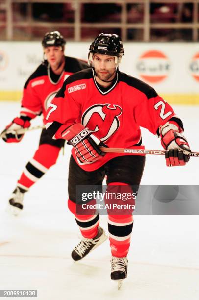 Defenseman Scott Niedermayer of the New Jersey Devils skates in the game between the New Jersey Devils vs the New York Rangers at Madison Square...