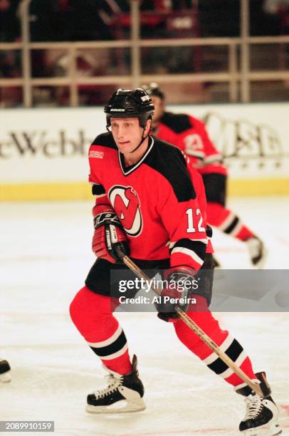 Left Wing Sergei Nemchinov 2of the New Jersey Devils skates in the game between the New Jersey Devils vs the New York Rangers at Madison Square...