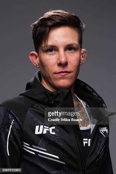 Macy Chiasson poses for a portrait backstage during the UFC Fight Night event at UFC APEX on March 16, 2024 in Las Vegas, Nevada.