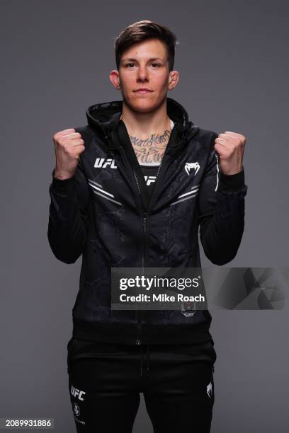 Macy Chiasson poses for a portrait backstage during the UFC Fight Night event at UFC APEX on March 16, 2024 in Las Vegas, Nevada.