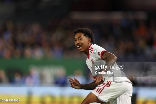 Jahkeele Marshall-Rutty of Toronto FC celebrates his goal during the first half against the New York City FC at Yankee Stadium on March 16, 2024 in...