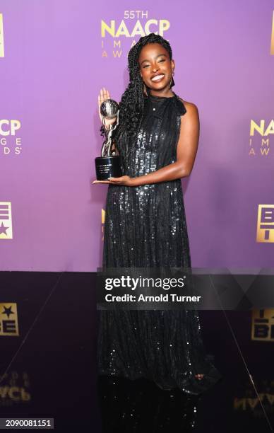Amanda Gorman, winner of the Chairman's Award Presented by Vaseline, attends the 55th NAACP Image Awards at Shrine Auditorium and Expo Hall on March...