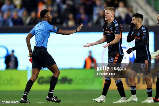 Keaton Parks of New York City FC reacts after he is given a red card during the second half against the Toronto FC at Yankee Stadium on March 16,...