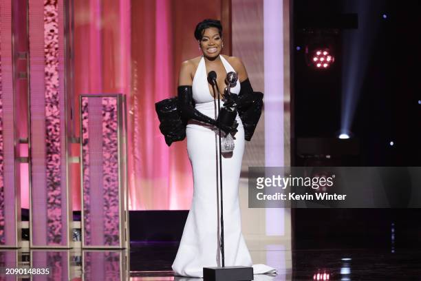 Fantasia Barrino accepts the Outstanding Actress in a Motion Picture award for "The Color Purple" onstage during the 55th Annual NAACP Awards at the...