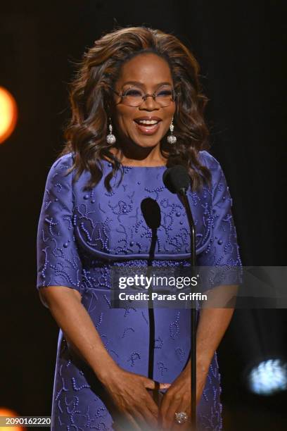 Oprah Winfrey speaks onstage during the 55th NAACP Image Awards at Shrine Auditorium and Expo Hall on March 16, 2024 in Los Angeles, California.