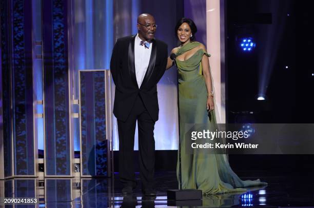Delroy Lindo and Kerry Washington speak onstage during the 55th Annual NAACP Awards at the Shrine Auditorium and Expo Hall on March 16, 2024 in Los...