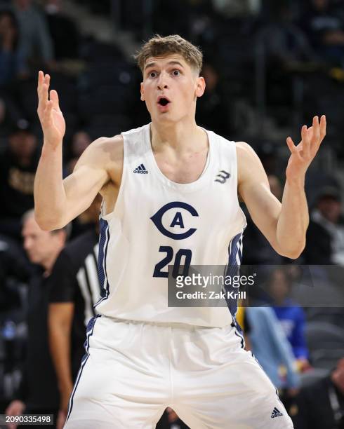 Niko Rocak of the UC Davis Aggies reacts during the second half of the championship game against the Long Beach State 49ers during the Big West...