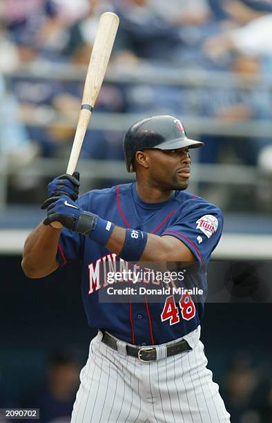 Center fielder Torii Hunter of the Minnesota Twins readies for the pitch during the Interleague MLB game against the San Diego Padres at Qualcomm...