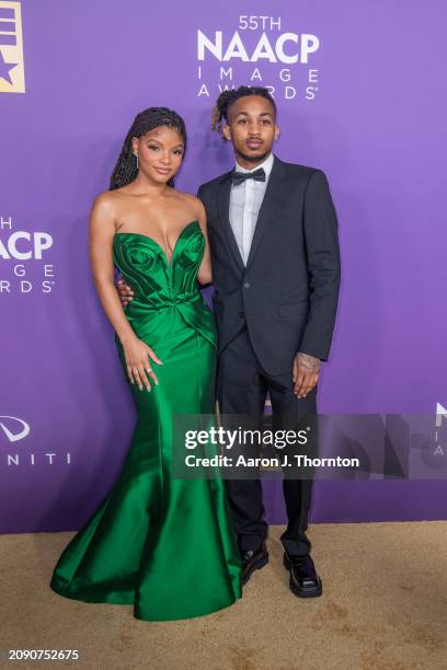 Halle Bailey and DDG attend the 55th NAACP Image Awards at Shrine Auditorium and Expo Hall on March 16, 2024 in Los Angeles, California.