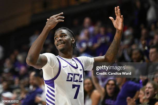 Tyon Grant-Foster of the Grand Canyon Antelopes reacts to a play in the first half of the championship game of the Western Athletic Conference...