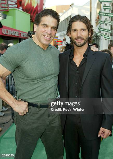 Two actors who have played the Hulk, Lou Ferrigno and Eric Bana attend the world premiere of the movie "The Hulk" at Universal Studios on June 17,...