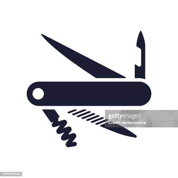 solid vector icon for multifunctional tool - penknife stock illustrations