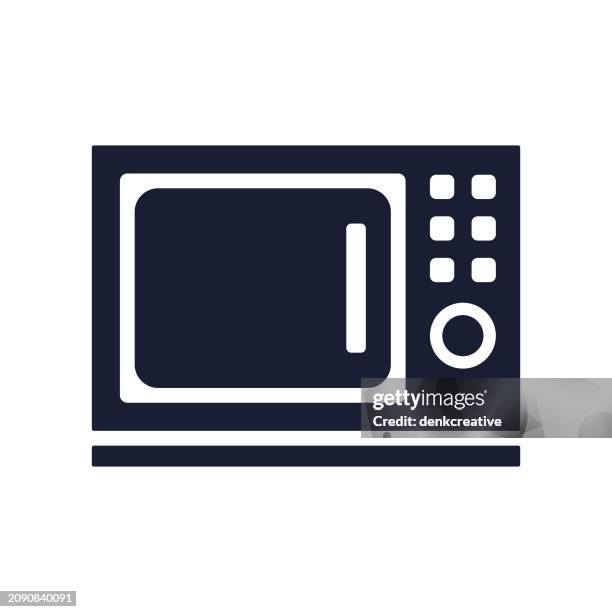 solid vector icon for mini oven - kitchen front view stock illustrations