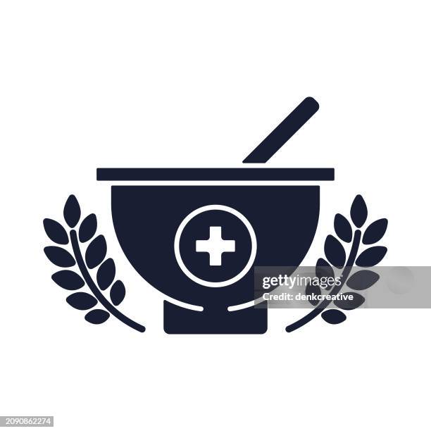 solid vector icon for mortar & pestle - ayurveda stock illustrations