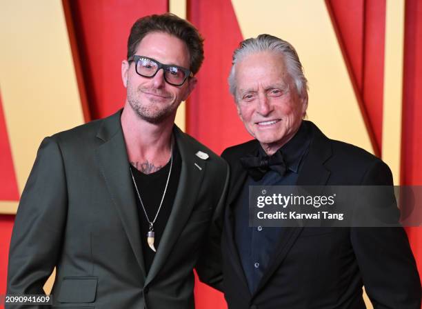 Cameron Douglas and Michael Douglas attend the 2024 Vanity Fair Oscar Party hosted by Radhika Jones at the Wallis Annenberg Center for the Performing...