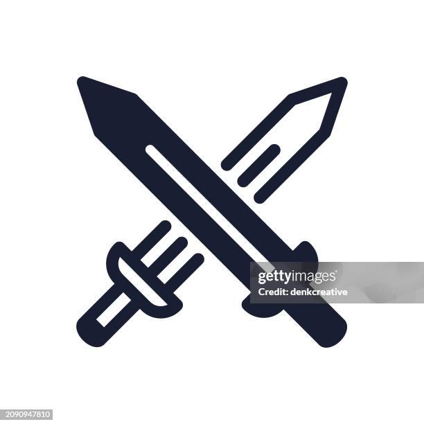 solid vector icon for sword battle - army training stock illustrations