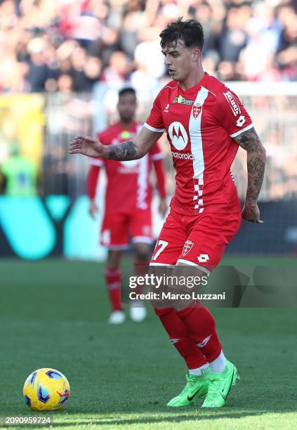 Daniel Maldini of AC Monza in action during the Serie A TIM match between AC Monza and Cagliari at U-Power Stadium on March 16, 2024 in Monza, Italy.