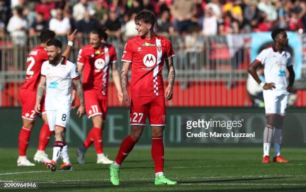 Daniel Maldini of AC Monza celebrates after scoring his team's first goal during the Serie A TIM match between AC Monza and Cagliari at U-Power...