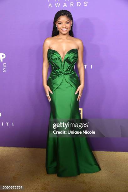 Halle Bailey attends the 55th Annual NAACP Awards at Shrine Auditorium and Expo Hall on March 16, 2024 in Los Angeles, California.