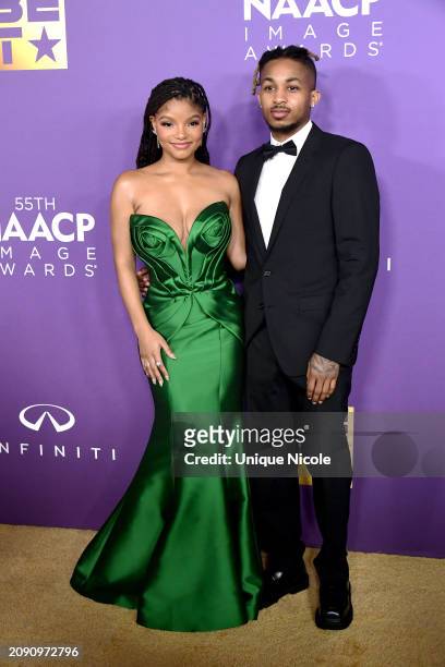 Halle Bailey and DDG attends the 55th Annual NAACP Awards at Shrine Auditorium and Expo Hall on March 16, 2024 in Los Angeles, California.