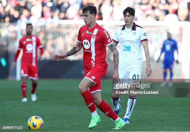 Daniel Maldini of AC Monza in action during the Serie A TIM match between AC Monza and Cagliari at U-Power Stadium on March 16, 2024 in Monza, Italy.