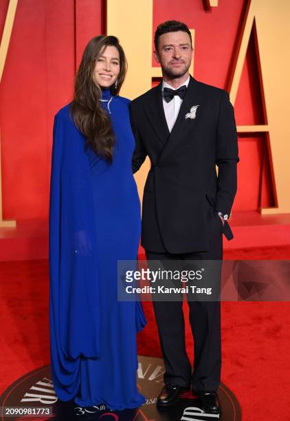 Justin Timberlake and Jessica Biel attend the 2024 Vanity Fair Oscar Party hosted by Radhika Jones at the Wallis Annenberg Center for the Performing...