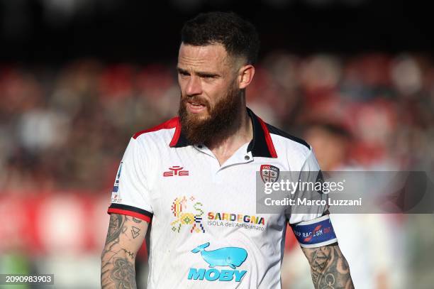 Nahitan Nandez of Cagliari Calcio looks on during the Serie A TIM match between AC Monza and Cagliari at U-Power Stadium on March 16, 2024 in Monza,...