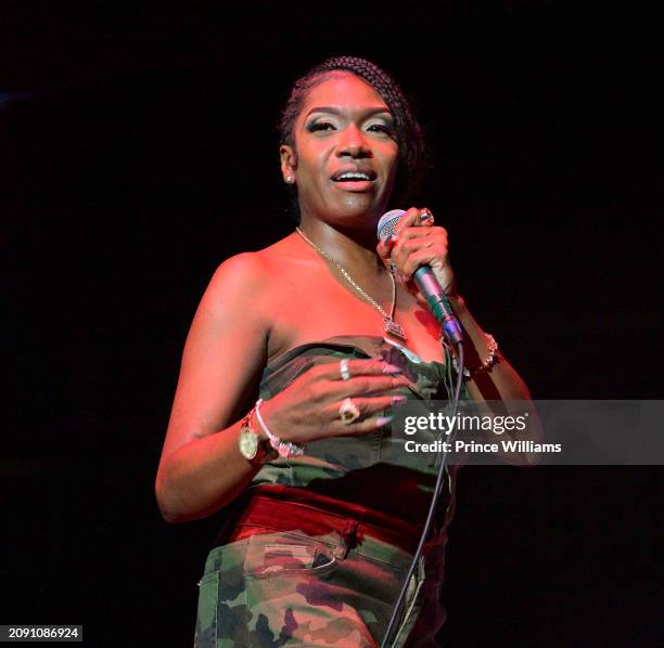 Comedian Erica Dutchess performs Onstage during "We Them One's Comedy Tour" at State Farm Arena on March 16, 2024 in Atlanta, Georgia.