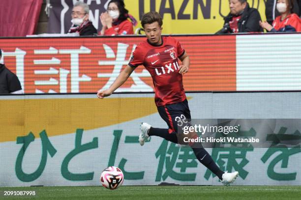 Shintaro Nago of Kashima Antlers in action during the J.LEAGUE MEIJI YASUDA J1 4th Sec. Match between Kashima Antlers and Kawasaki Frontale at...
