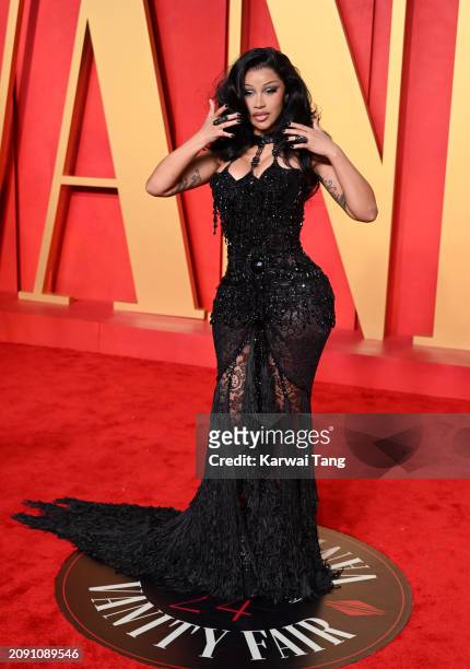 Cardi B attends the 2024 Vanity Fair Oscar Party hosted by Radhika Jones at the Wallis Annenberg Center for the Performing Arts on March 10, 2024 in...