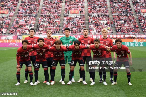 Players of Kashima Antlers pose for photograph the J.LEAGUE MEIJI YASUDA J1 4th Sec. Match between Kashima Antlers and Kawasaki Frontale at Kashima...