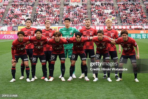 Players of Kashima Antlers pose for photograph the J.LEAGUE MEIJI YASUDA J1 4th Sec. Match between Kashima Antlers and Kawasaki Frontale at Kashima...