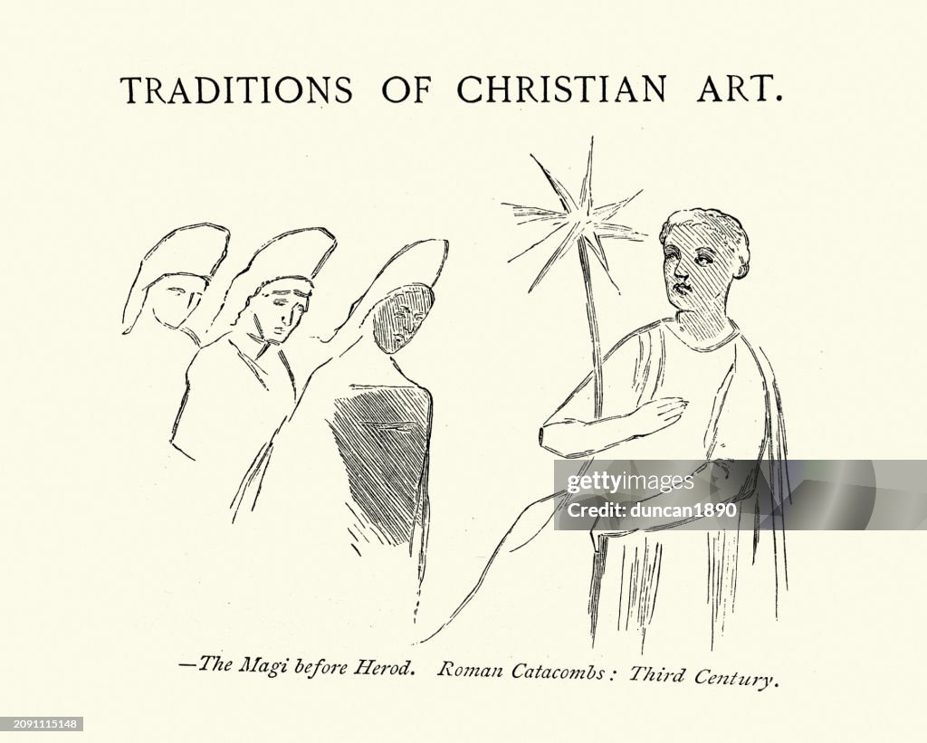Tradition of Christian art, Magi before Herod, Roman catacombs, 3rd Century Religious art