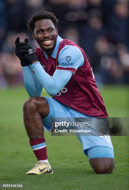 David Datro Fofana of Burnley despairs at missing an open goal during the Premier League match between Burnley FC and Brentford FC at Turf Moor on...