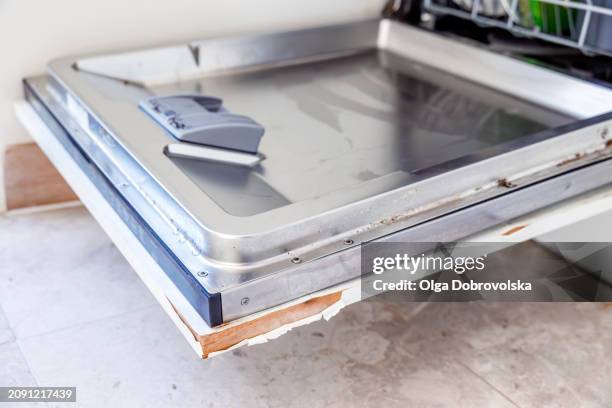 a dishwasher door damaged by water leakage - eroded stock pictures, royalty-free photos & images