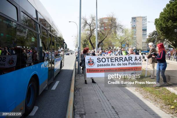 Several people during a demonstration by the residents of Aluche and Campamento, on 17 March, 2024 in Madrid, Spain. The neighborhood associations of...